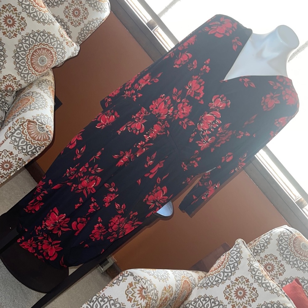 LANE BRYANT 22 Women’s Plus Black Dress with Red Roses